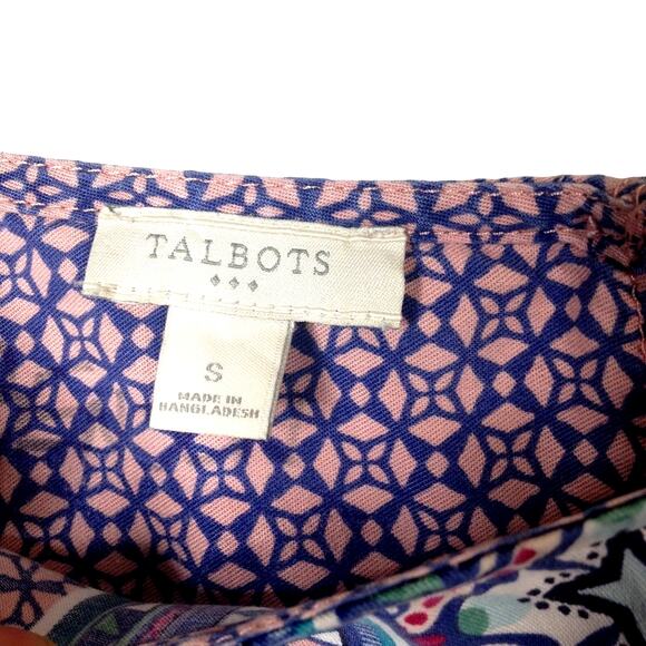Talbots Geometric 3/4 Sleeve Purple Tribal  Linen Blouse Small - Picture 3 of 6
